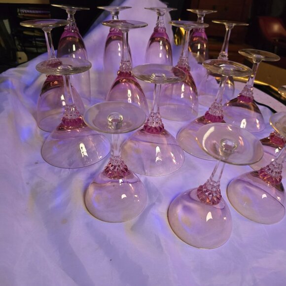 Vintage Tiffin Pink Crystal Stemware Set Of 16 Wine & Champagne Glasses With Fac - Picture 9 of 10